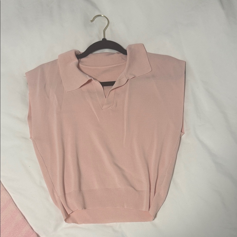 Pink Sleeveless Polo Blouse